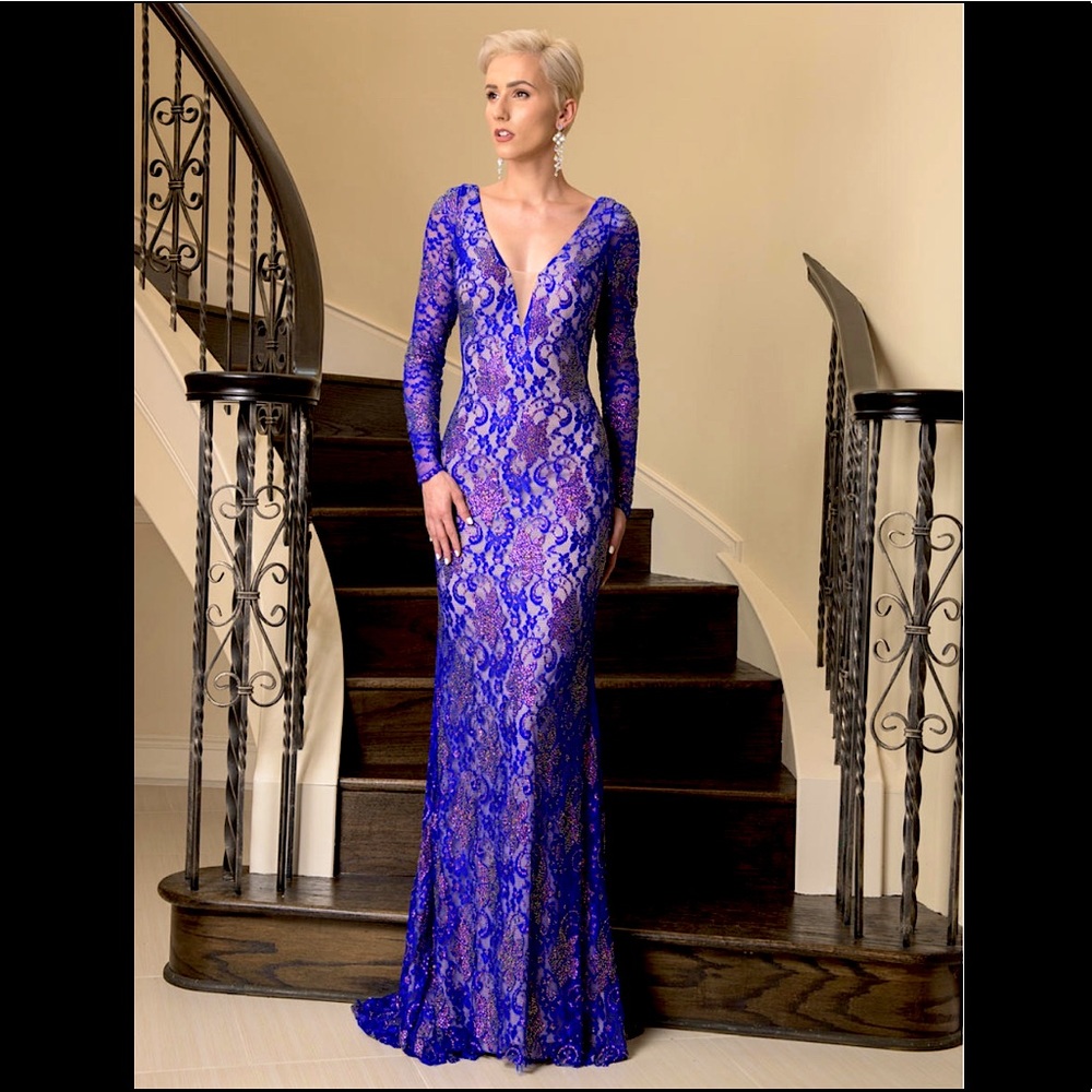 Beaded Vienna Prom Pageant Gown With Sleeves